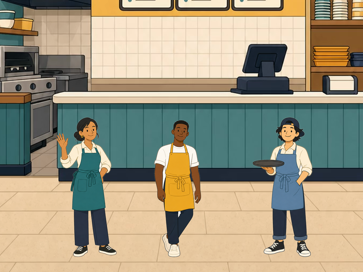 The same store with the whole crew in colour