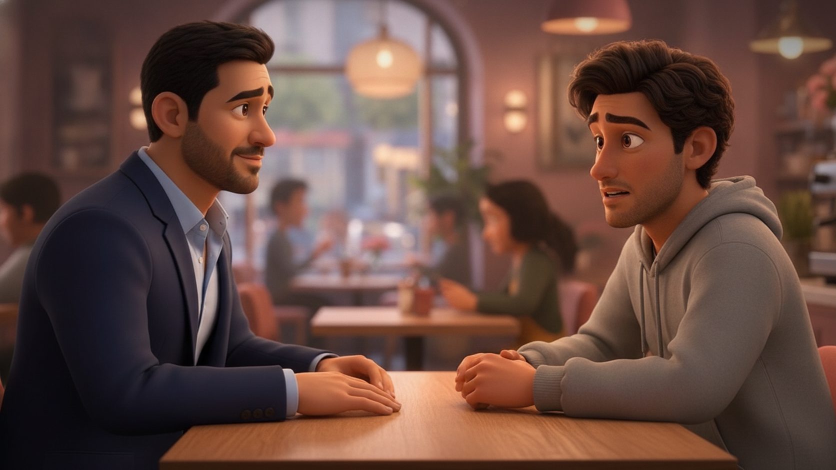 The owner interviewing a nervous young candidate at a restaurant table