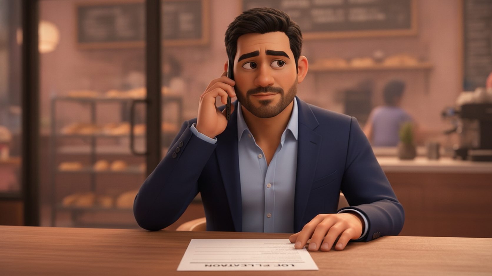Owner on the phone in his bakery office checking a reference