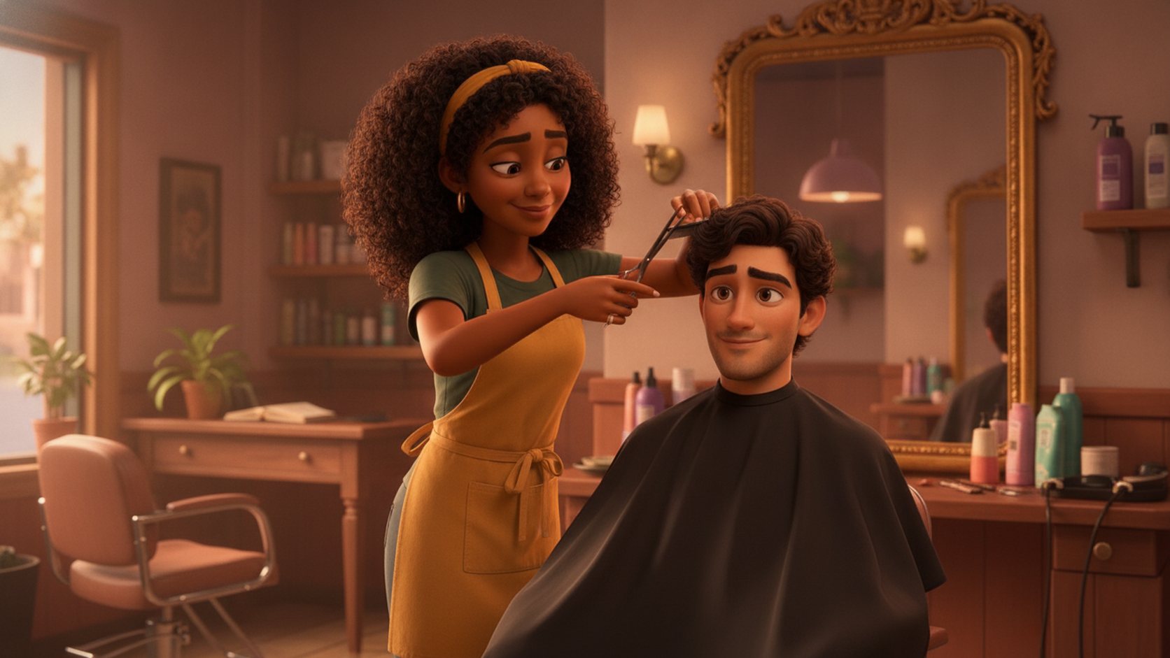 Estilista cortándole el pelo a un cliente en un salón